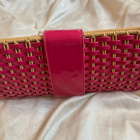 Tory Burch Pink/Tan Basketweave Clutch Handbag